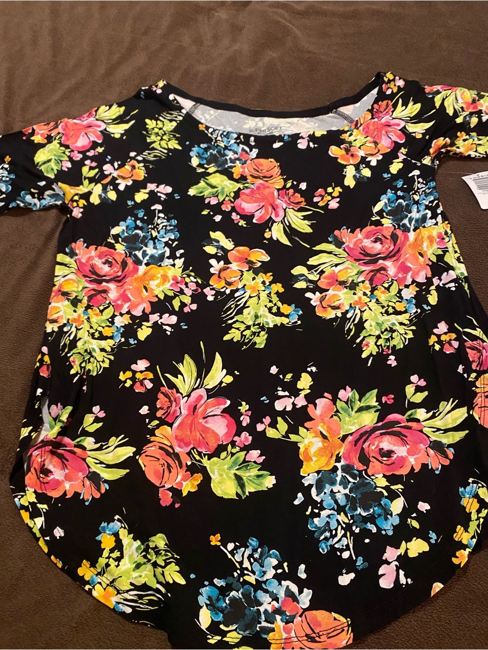 torrid Black Floral Scoop Neck Tunic with Bright Blooms